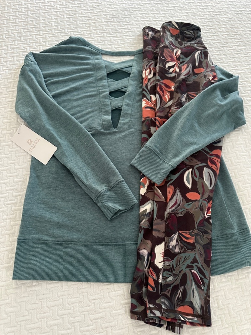 Balance Collection Teal Pullover with Multicolor Floral Leggings